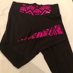 PINK Victoria's Secret Black Yoga Pants with Neon Pink Pattern Detailing Size L